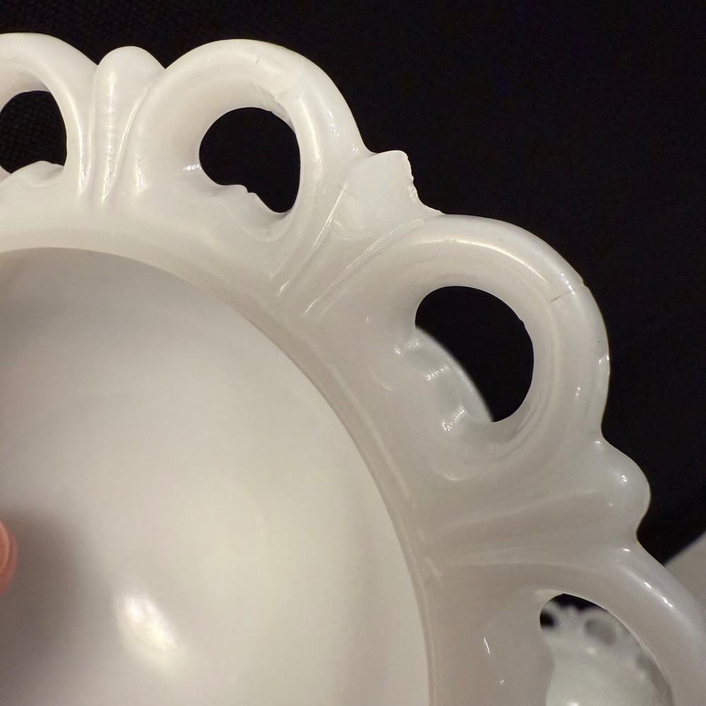 Vintage Anchor Hocking Milk Glass Lace  "Old Colony" 5.25" Sherbet Bowl Pedestal - Picture 15 of 16